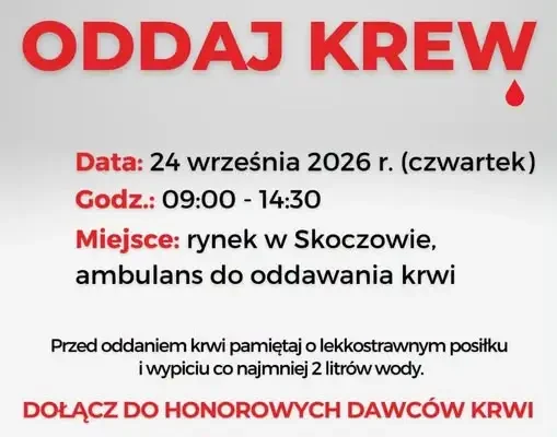 Mobilny punkt poboru krwi na rynku w Skoczowie – już dziś!