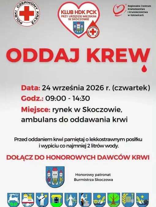 Mobilny punkt poboru krwi na rynku w Skoczowie – już dziś!