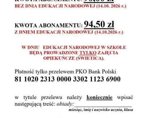 Obiady w Szkole Podstawowej nr 1 w Cieszynie – październik 2026