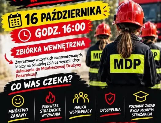 Zebrzydowice: Młodzieżowa Drużyna Pożarnicza zaprasza na zbiórkę 16 października