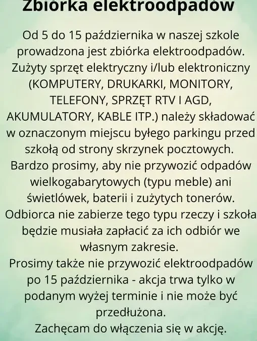 Szkoła Podstawowa nr 2 w Wiśle Czarnem prowadzi zbiórkę elektroodpadów