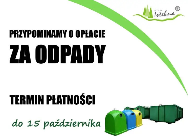 Przypomnienie: do 15 października V rata opłaty za odpady komunalne