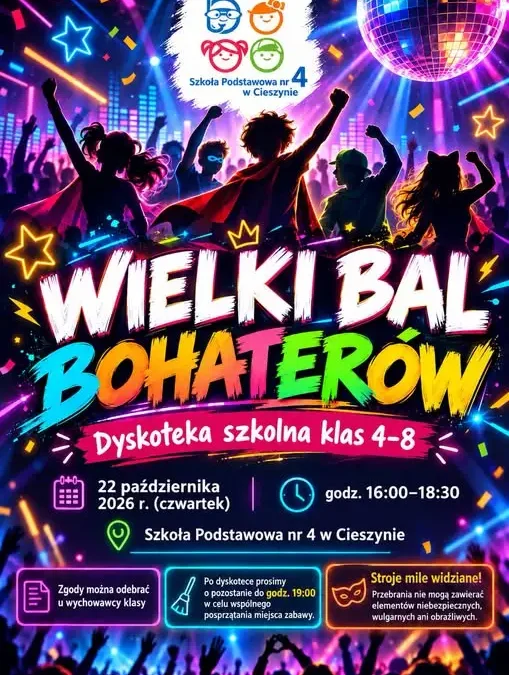 Wielki Bal Bohaterów w Szkole Podstawowej nr 4 w Cieszynie – 22 października 2026
