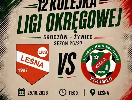 Wisła Strumień zagra z LKS Leśna w 12. kolejce Ligi Okręgowej