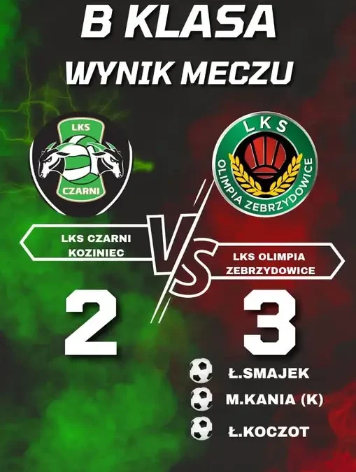 Olimpia Zebrzydowice wygrywa w Kozińcu 3:2 mimo problemów kadrowych