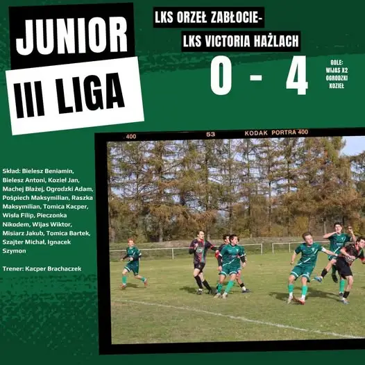 Juniorzy Victorii Hazlach rozgromili Orła Zabłocie 4:0